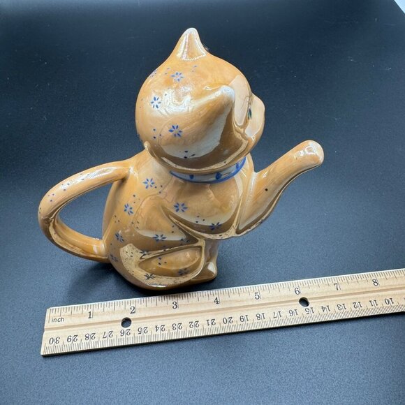 Vintage 1950s Lusterware lucky Orange Cat Teapot - Picture 10 of 11